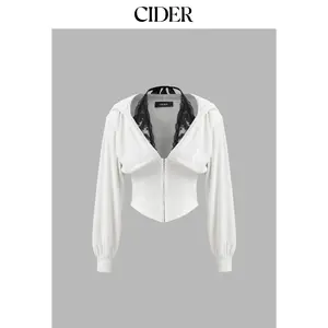 Cider Rib Lace Halter Contrasting Binding Hoodie