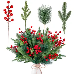 60 Pieces Artificial Christmas Tree Branches, Fake Greenery Picks, Berries Stems, DIY Holiday Decorations & Crafts Supplies