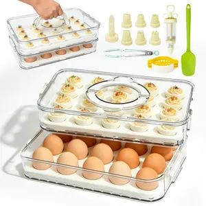 2-Layer Deviled Egg Containers with Lid & Handle | Easter Gifts for Kids | Easter Deviled Egg Tray Carrier for 40 Eggs | Clear Storage Devil Egg Platter for Party | Home Kitchen Gifts for Women