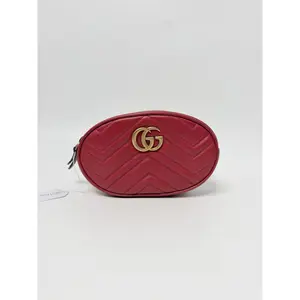 Pre-owned GUCCI Leather Belt Bags GG Marmont Belt Bag Pink Quilted Waist Bag Mini Crossbody Designer Bag JD098GG