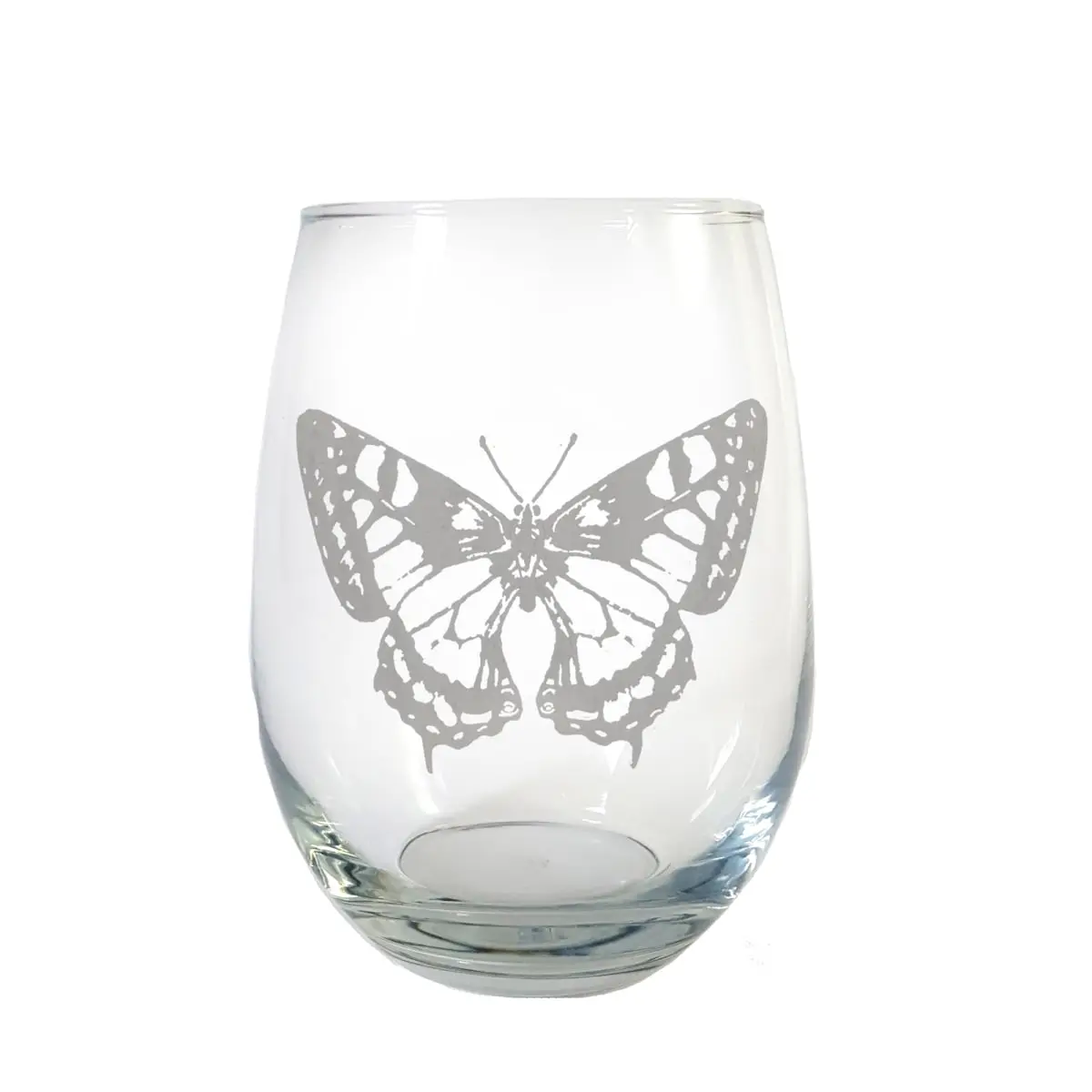Lyoncraft SWBF01 18 oz Luminous Stemless Wine Glass - Lightweight, Butterfly Engraved Kitchenware Drinkware for Wine Serving