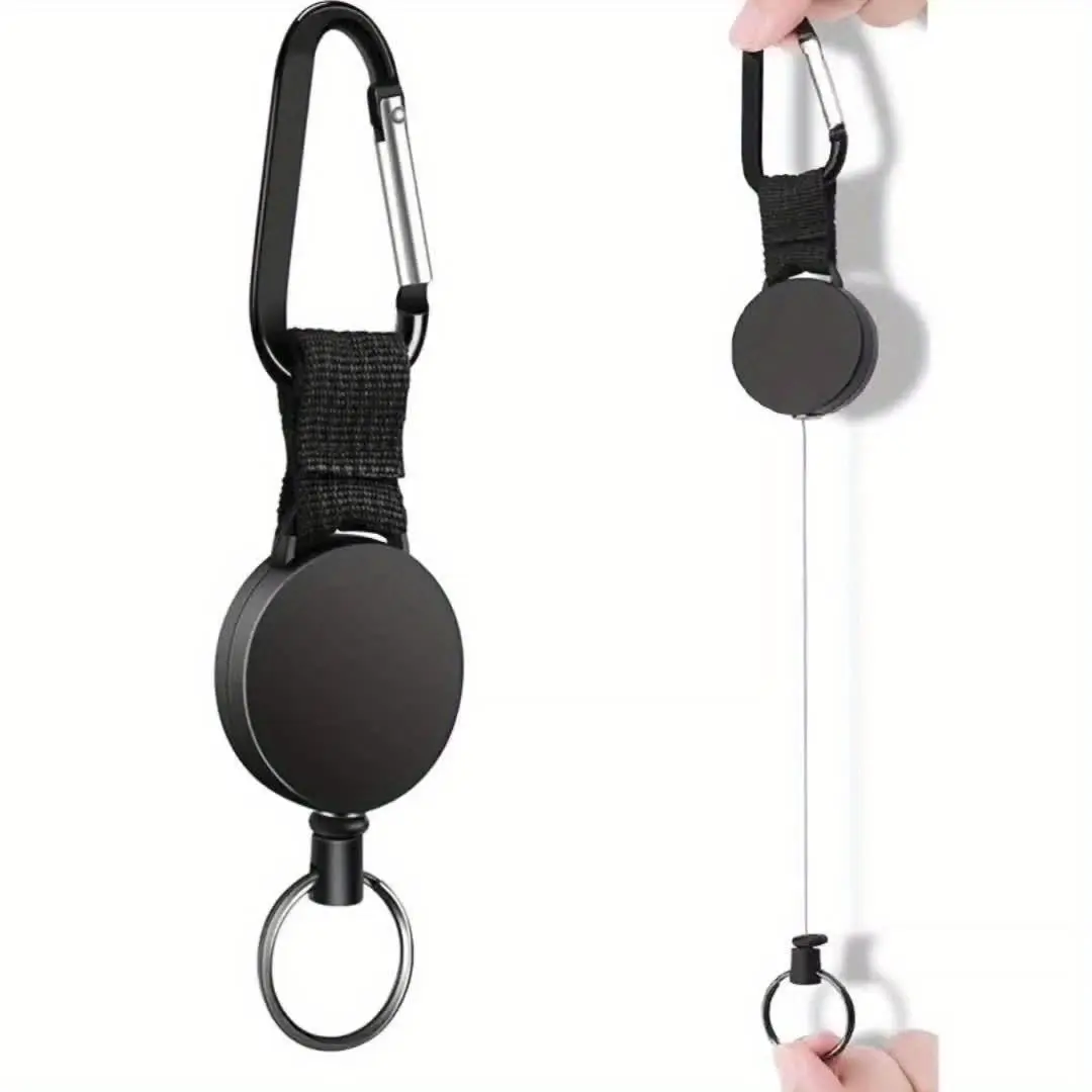 Wire rope easy to pull buckle webbing outdoor mountaineering telescopic easy to pull anti-loss key chain Keychain Carabiner Keychain Hook