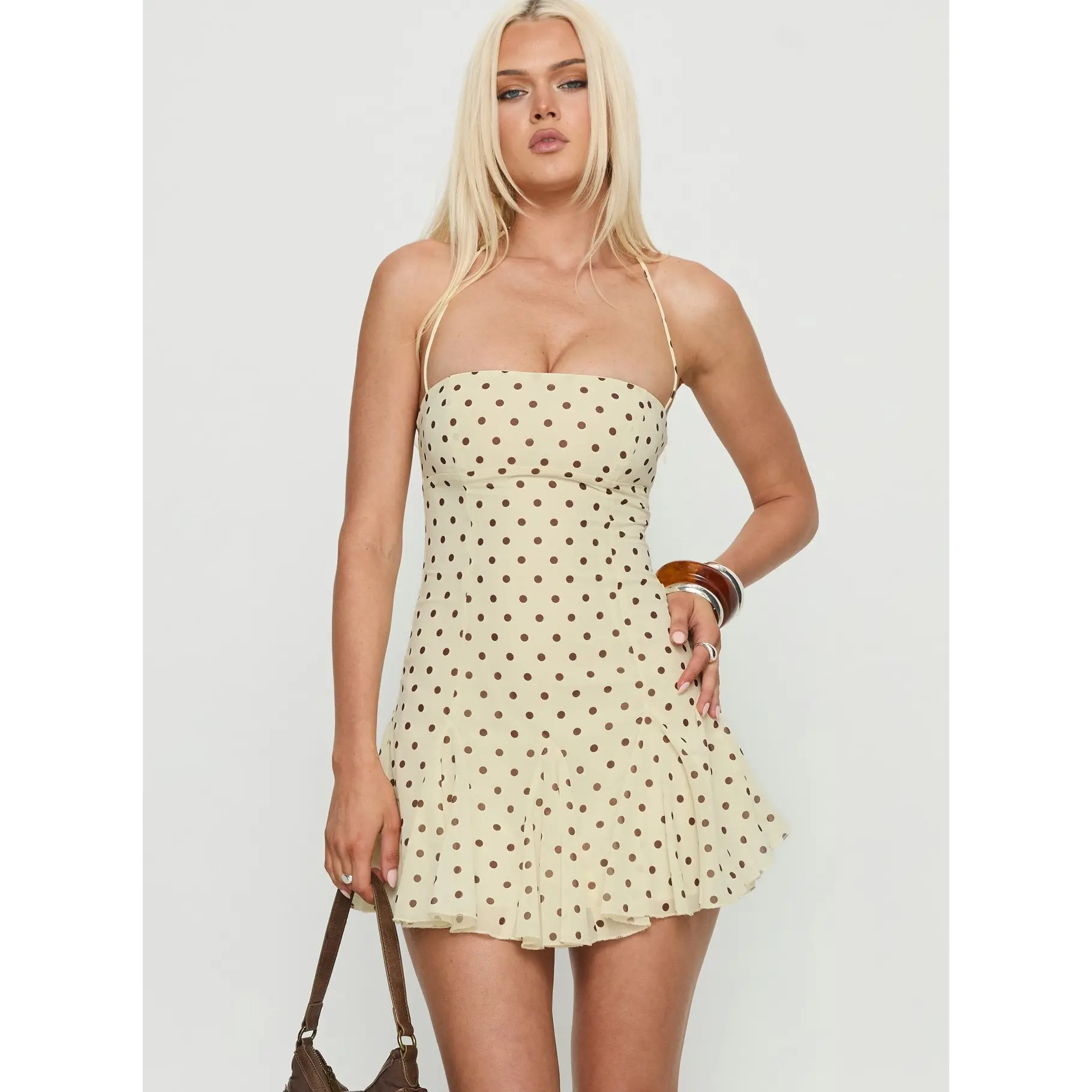 knee length dresses for ladies Nellie Mini Dress Yellow Polka Dot main image 1