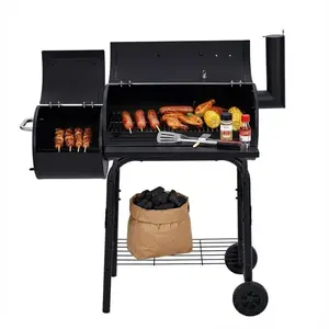 [GAOMON]BBQ Charcoal Grill, Outdoor Barrel Grills with Offset Smoker, Patio Barbecue Grill and Smoker Combo with Wheels and Handle, for Garden Backyard Party Camping Picnic, Black