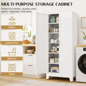 47"-75" Metal Freestanding Storage Cabinet with Adjustable Shelves, Kitchen Pantry Organizer for Pantry Organization, Office & Bedroom Furniture
