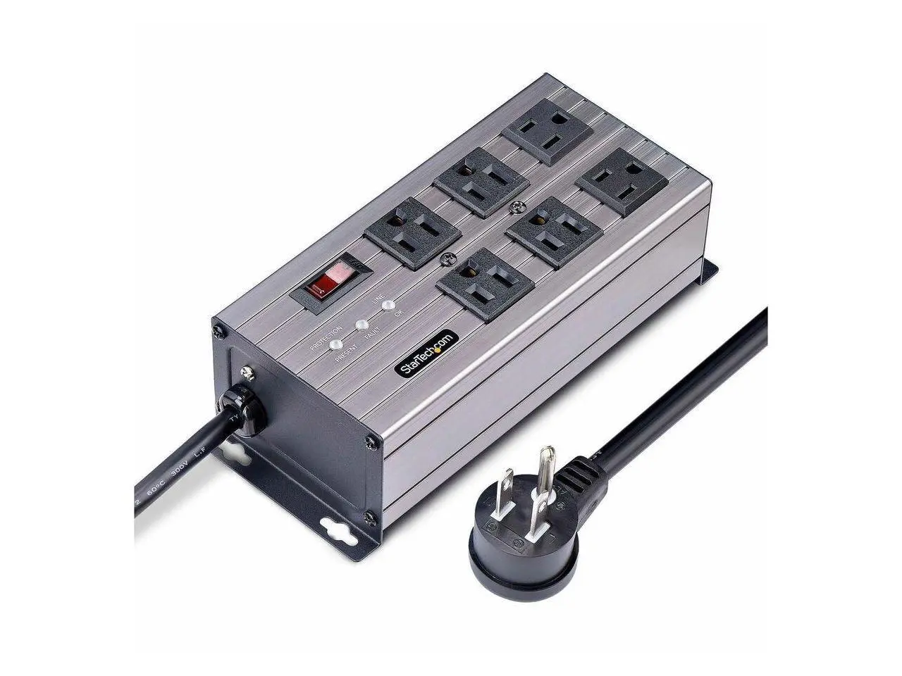 StarTech 6-Outlet Industrial Power Strip 125V/15A EMI/RFI Isolation Surge Protection Mountable PDU 8ft NEMA 5-15P Cord UL Listed 6N515S8POWERSTRIP