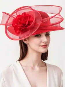 1PC Large Kentucky Fascinators Hats for Women - Vintage Tea Party Wedding Outfit Headband Church Derby Hat with Mesh for Women,Wide-brimmed net fabric sun hat