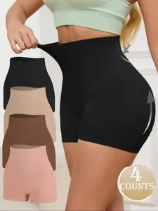 Women's Solid Color High Waist Elastic Shapewear Shorts, Tummy Control Butt Lifting,Full Coverage Shapewear Bottoms, Seamless Smooth Body Shaper Underwear for Daily Wear and Outdoor