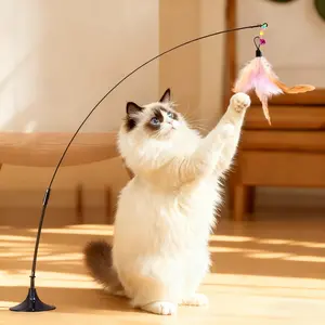 Cat Wand Toys with Suction Cup, Interactive feather Simulation Cat Toy Set,Cat Teaser Cat Toys,Flexible Steel Wire and 2Pcs Replacement Feather Refills with Bells.cat teaser pettoys Halloween Kitten Christmas Feathered