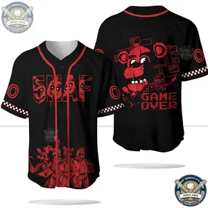 Personalized Game Over Five Night Baseball Jersey, 5NAF Custom Team Name Jersey Shirt for Men Women Men's Breathable Game Day Outfit For Freddy Five Night Fan Idea Gift Shirt Baseball