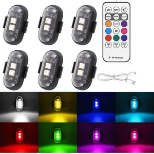 6PCS Multifunctional Wireless RGB LED Strobe Decorative Lights with Remote Control, Waterproof Rechargeable  Flash Position Automotive Motorcycle Car Emergency Warning Light for Aircraft Airplane Helicopter Drone Bike