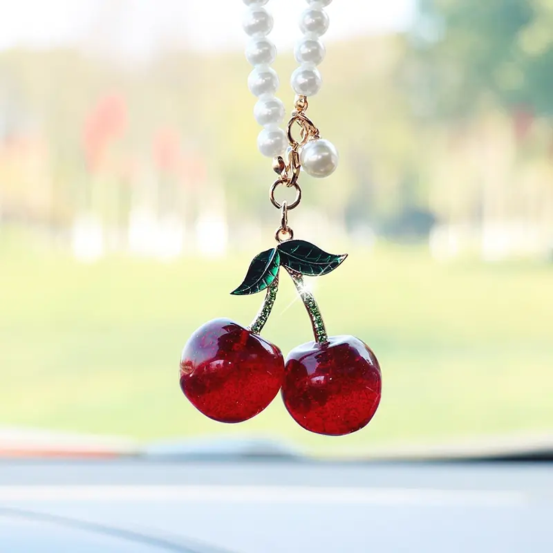 Cute Cherry Fruit Car Mirror Hanging Ornament, Interior Decoration, Car Interior Accessory, Car Accessories Gift, Adorable and Delicate Design, Car Ornaments