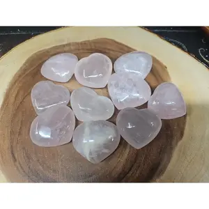 1Pcs Large Natural Pink Rose Quartz Crystal Heart Carved Palm Stone