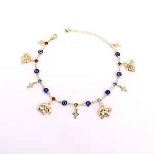 18 Karat Layered Real Gold-Plated Elephant Evil Eye Anklet, Exquisite Bracelet #36