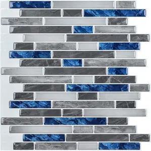 Peel and Stick Brick Kitchen Backsplash Self-Adhesive Wall Tile Stone Design, 10 Sheets 30x30cm Blue Marble