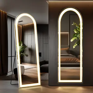 63" LED Floor Standing Mirror with Stand - 3 Color Lighting (White/Warm/Natural), Lighted Vanity Mirror Wall Mounted or Freestanding, Touch Control (64x21")