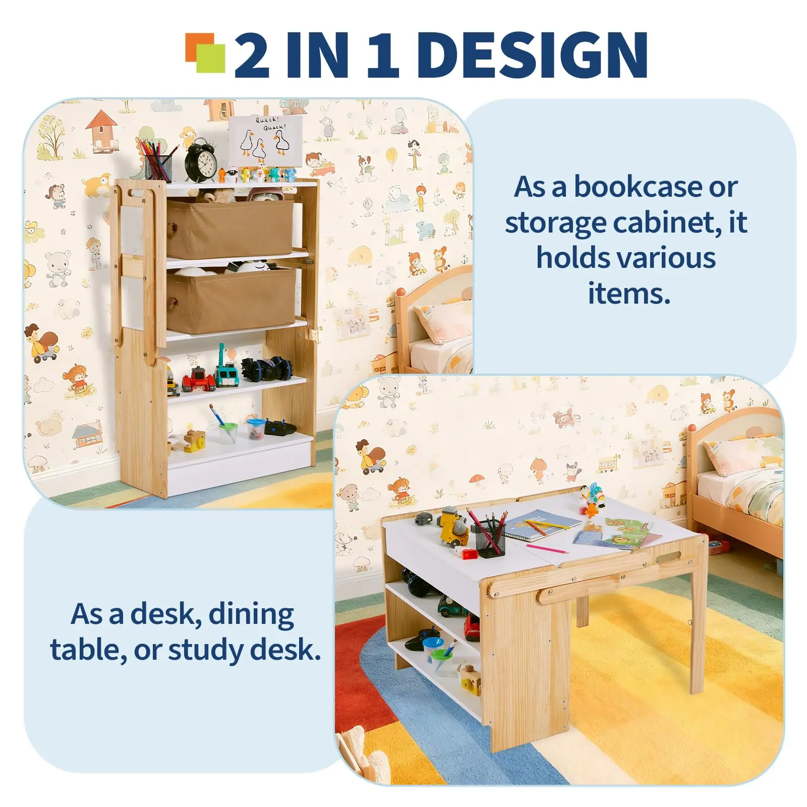 Gaomon 70cm Kids Adjustable Folding Art Table & Chair Set - Crafting Table with 2 Storage Boxes, Multifunctional Shelf - Toddler Art Desk for Home Student Room Use