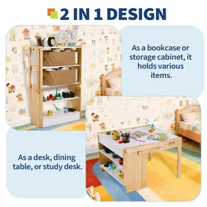 70cm Kids Art Table Chair Set Adjustable Folding Craft Desk with 2 Storage Boxes Multifunctional Shelf for Home School