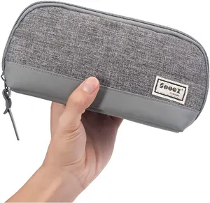Sooez Wide-Opening Pencil Pen Case for Adults - Lightweight & Spacious Pencil Bag Pouch Organizer in Grey, Triangular Design