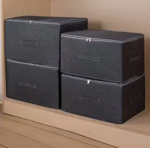 Large Capacity Cotton Linen High Capacity Storage Box with Zipper, Multi-Functional Organizer for Clothes Bedding Bedroom Closet Office Car Trunk Clothing Storage Organize 2/4pcs Foldable