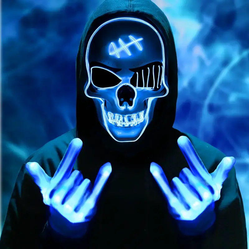 Halloween LED Scary Glowing Skeleton Purge Hacker Mask, 9.5x6.7" Costume Wear Accessory for Halloween Parties, Fits Most Teens/Adults, Accessories, Masks