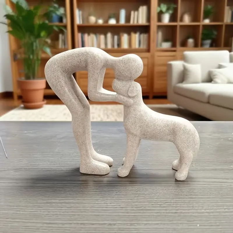 Creative Dog Sculpture Home Decor, Figure Decor, Decorative Figurine, Resin Animal Sculptures, Adorable Man and Dog Statue Figurine, Perfect for Office, Living Room, Bedroom, Ideal Pet Lover's Memory Gift