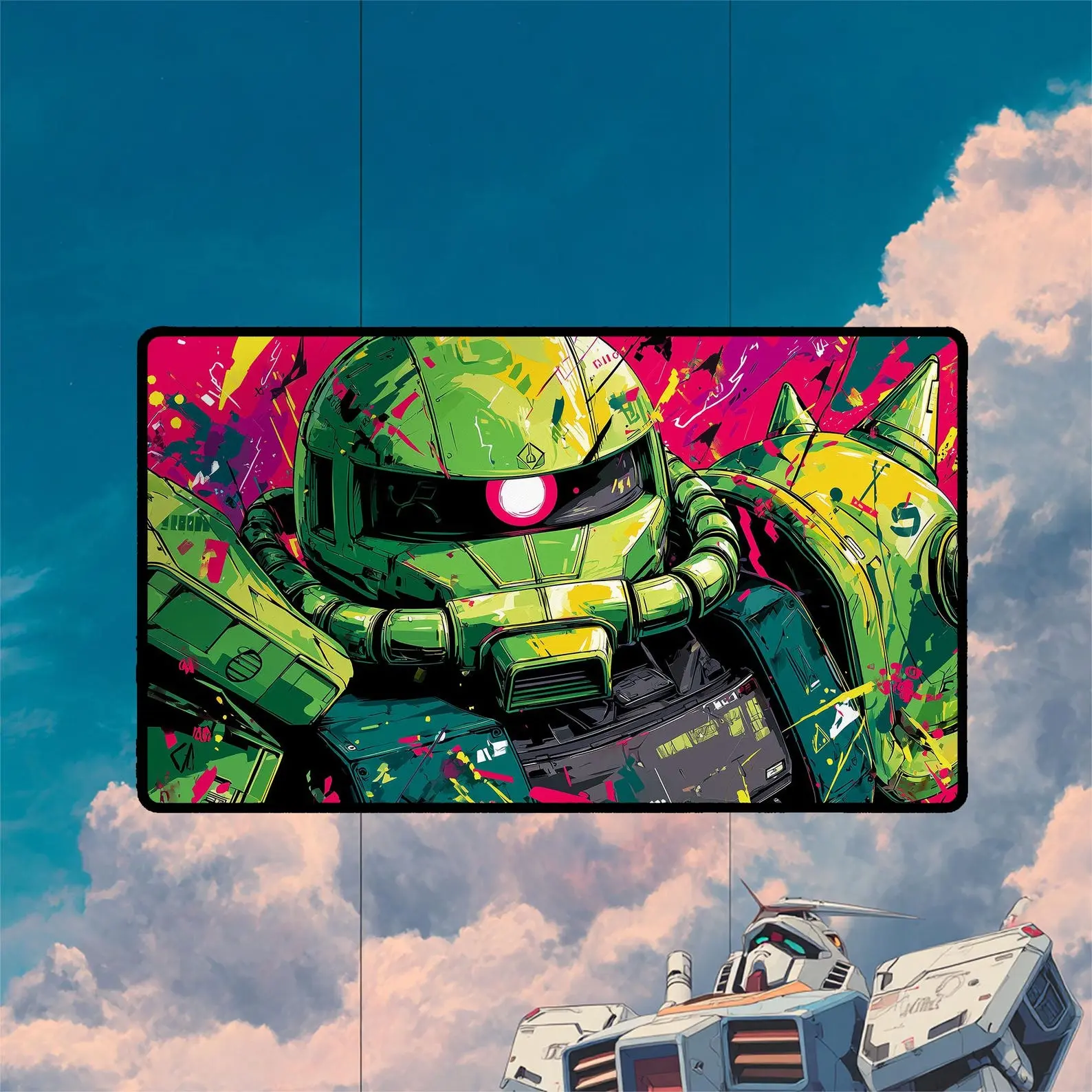 MS-06C Zaku II Playmat – Gundam TCG Playmat with Optional Zones, Anime Mecha Gift