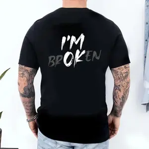 Sarcastic Mental Health T-shirt: "I'm Broken I'm OK", Washed T-shirt-black, Shirt
