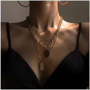 Vintage Layered Necklaces for Women, Dainty Gold/Silver Multi Chain Choker with Pendant, Y2K Aesthetic Jewelry for Party Daily