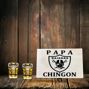 El Papa Mas Chingon Shot Glass Set with Custom Engraving in Wooden Box - Durable Glass Material - Perfect Gift for Various Occasions Drinkware Stylish Engraved