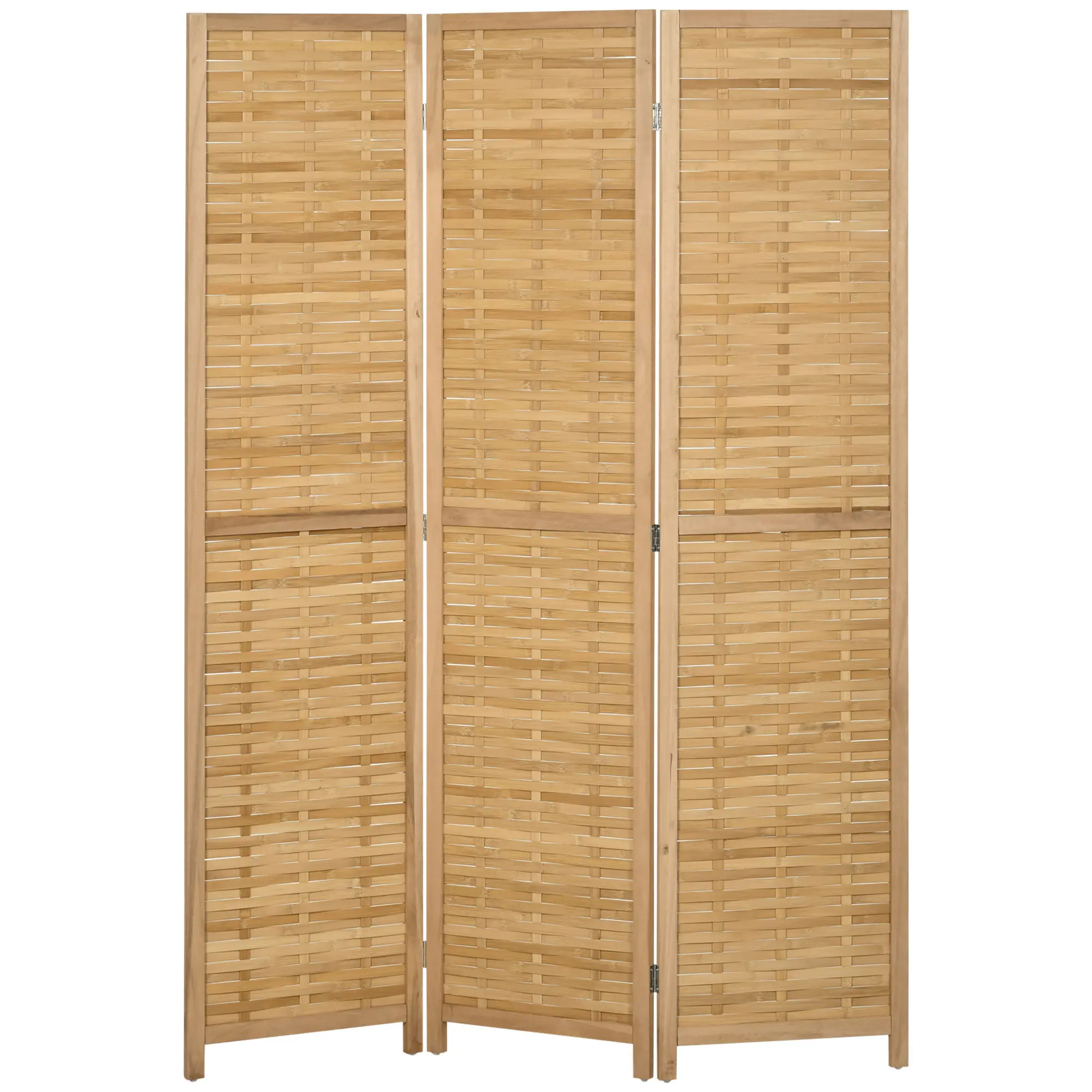 3-Panel Natural Hand-Woven Bamboo Folding Room Divider, Portable Privacy Screen, Breathable Freestanding Partition for Home Office, Living Room