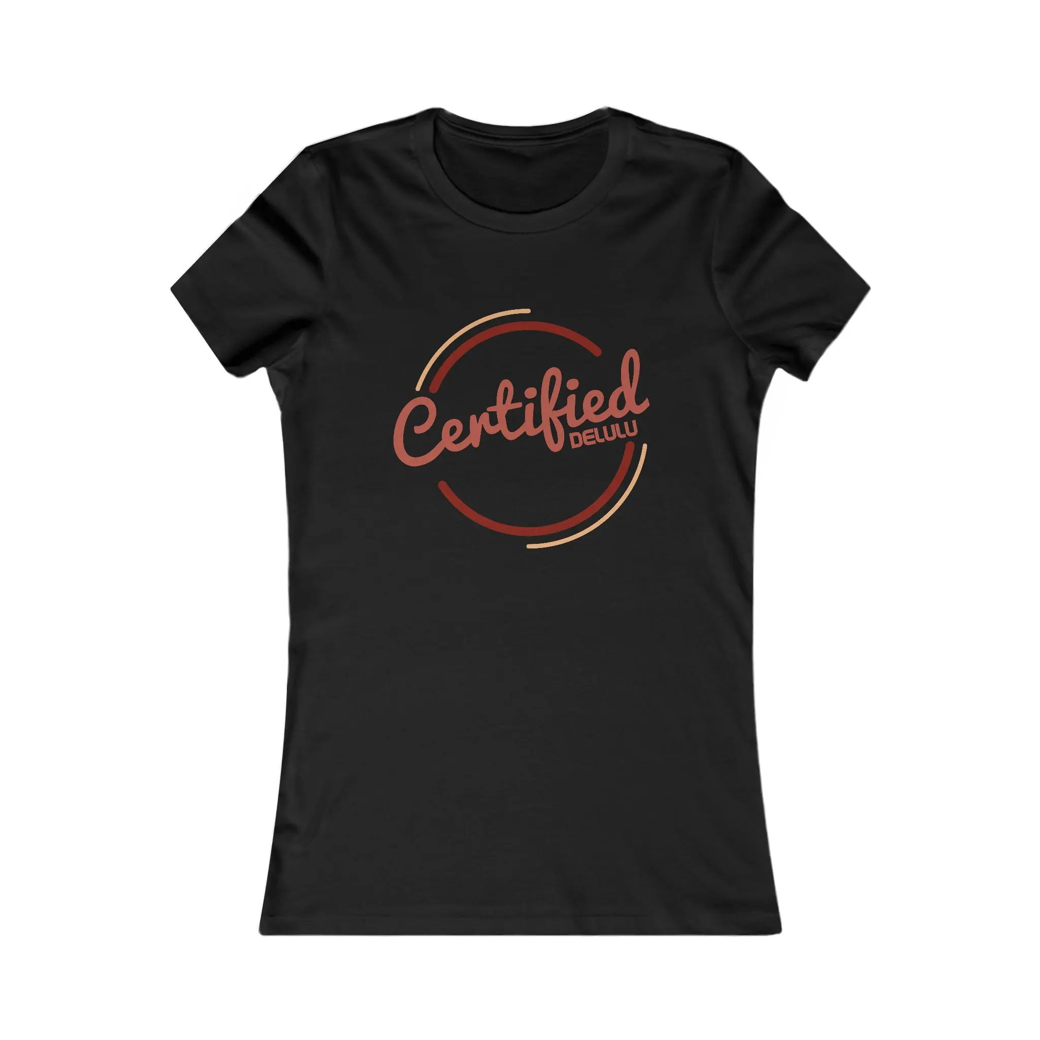 Certified Delulu Women's Tee - Black Fitted Crewneck Graphic T-Shirt with Ribbed Collar & Side Seams for Everyday Wear