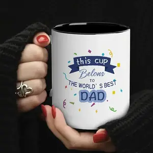 1pc, 11oz, Ceramic coffee mug, Mug with Lid "This Cup Belongs to the World'S Best Dad" Design Insulated Reusable Multipurpose Machine Washable Perfect for Birthday Valentine'S Thanksgiving Christmas Gift Includes Gift Box Packaging