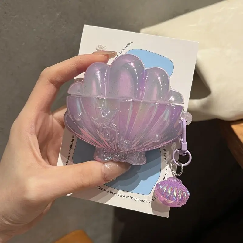 for AirPods 4 3 2 1 Pro 2 Case Creative Cute laser conch shell Silicone earphone cover Protective Sleeve With Pendant Housing