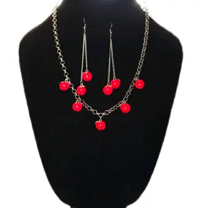 Juicy Apple Necklace and Earrings Set with Red apple pendants and Chain