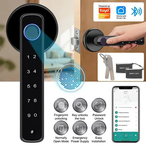 【Toolupgrade】Upgraded Fingerprint Electronic Door Lock (TY196 Model) - Ambidextrous 3-in-1 Keyless Entry Smart Home Gadget, Zinc Alloy Body, Antitheft Bluetooth Access, Fits 30mm-55mm Door Thickness, Full Kit with Batteries for Home Security