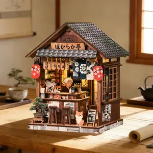 【The Mellow Pub】Cozy Izakaya Wooden Book NOOK DIY Model Kit,Hut Hand-Assembled Toy tiny builds home House,3D Puzzle Shelf Decoration,Miniature Dollhouse Kit,Gift Hardwood Slats Design Handmade Crafts Japandi (Japanese + Scandinavian) / Wabi-Sabi Style