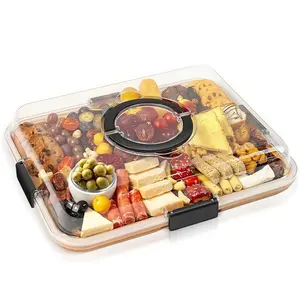 Charcuterie Board with Clear Lid – 6-Compartment Cheese & Snack Tray, Reversible Bamboo Serving Board for Parties, Picnics & Entertaining