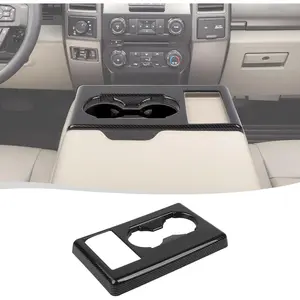 Voodonala for Ford F250 F350 F450 F550 XL XLT Center Console Water Cup Holder Panel Cover Compatible with Ford F250/F350/F450/F550 2017-2022(Carbon Fiber Black,ABS,1Pc)