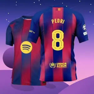25 26 Home Red And Blue 8# P.e.d.r.i Short Sleeve Soccer Jersey Fans Version