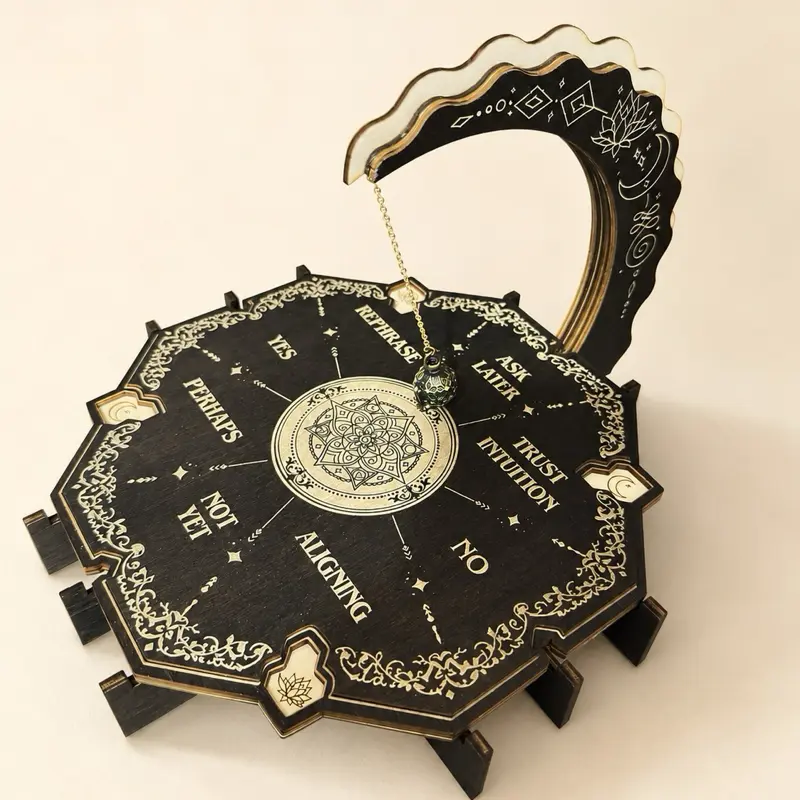 Wooden Pendulum Divination Board with Crescent Moon Stand