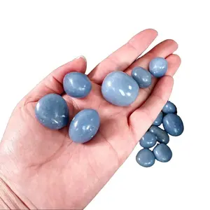 Angelite Tumbled Stone – Serenity & Spiritual Connection Crystal for Meditation & Emotional Healing - Blue Energy for Throat & Crown Chakra Activation