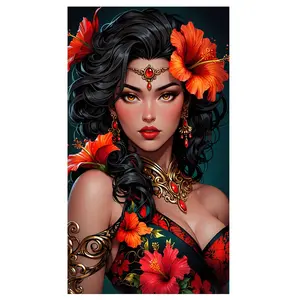 Large Size Flowers Women Diamond Painting Kits for Adults & Beginners, Indians Diamond Art Kit, DIY Full Round Drill Craft, Needle Crafts Kit
