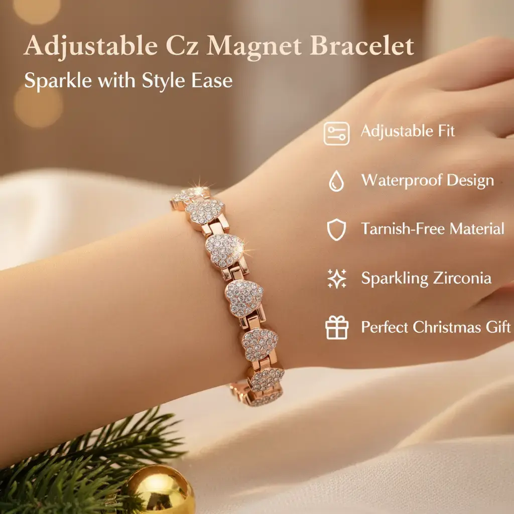 BloomWish S Magnets & Sparkling Cubic Zirconia Adjustable Charm Bracelet Waterproof Durable Jewelry Tarnish Free Fashion Modern Accessories Fashion Modern Accessories Christmas Gift