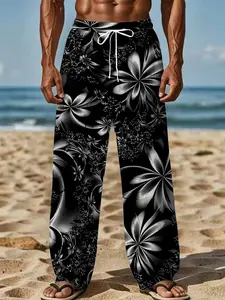 Blue and white maple leaf silhouette refreshing simple and casual long pants