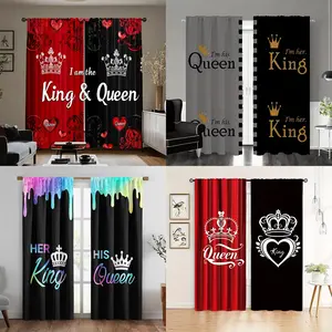 2 pieces, 2D flat, King and Queen-themed curtains, 100% polyester, sheer curtains, rod pocket design, semi-sheer, suitable for bedroom, living room, and study room home decor, Easy Install Curtain