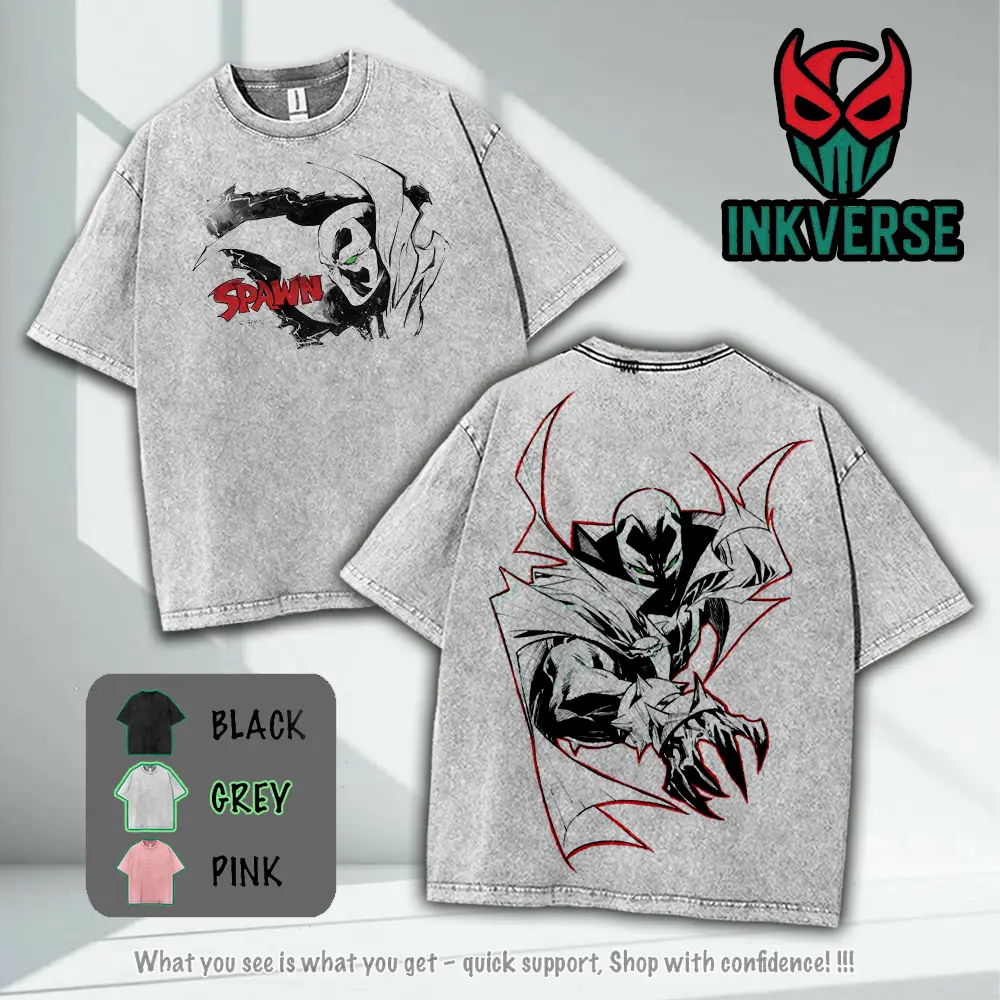 Spawn Graphic Comic v9 Wash Tee Hoodie Sweatshirt, Retro Comic Art Shirt, Alternative Streetwear Top, Cotton Menswear