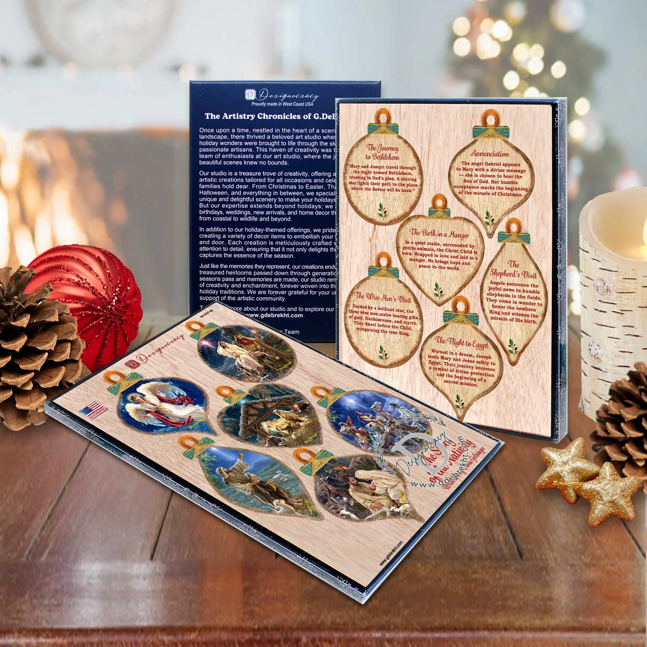 Handcrafted Christmas Ornaments Set of 6 - The Nativity Story Ornaments Set by D. Gelsinger – Nativity Holiday Decor - 8610107-S6