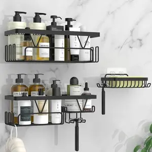 Shower Caddy – 3 Pack Shelf with Soap Holder & Hooks, Rustproof Stainless Steel Shower Organizer, Removable No Drilling Bathroom Storage Rack