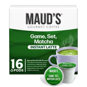 Maud's Matcha Latte, 16 ct, Recyclable Single Serve Tea  Compatible with Keurig K Cups Maker